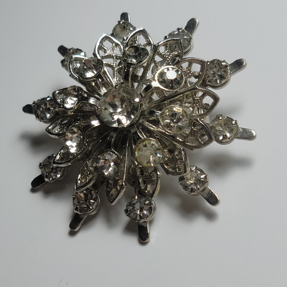 Star Crystal Vintage Antique Brooch Pin silver tone Great condition